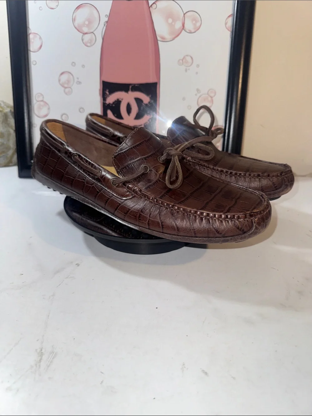 Cole Haan Men’s Brown Croc-Embossed Leather Driving Loafers - Size 11M
